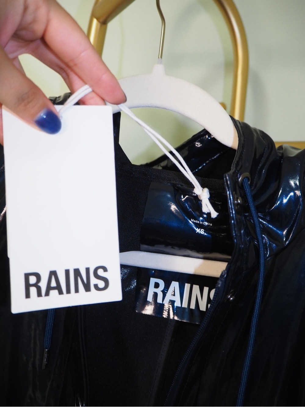 Rains Glossy Navy Hooded Raincoat - Picture 3 of 4